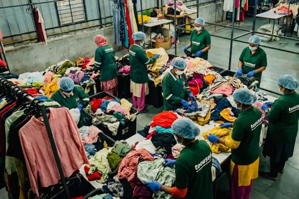 Old clothes sorted, inspected and redistributed to thrift stores and recyclers